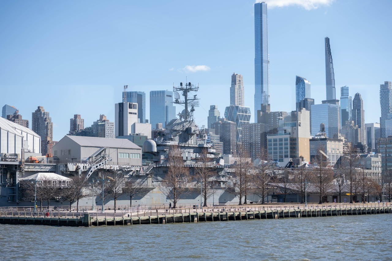 services-03 USS Intrepid museum ship with NYC skyscrapers in the background.