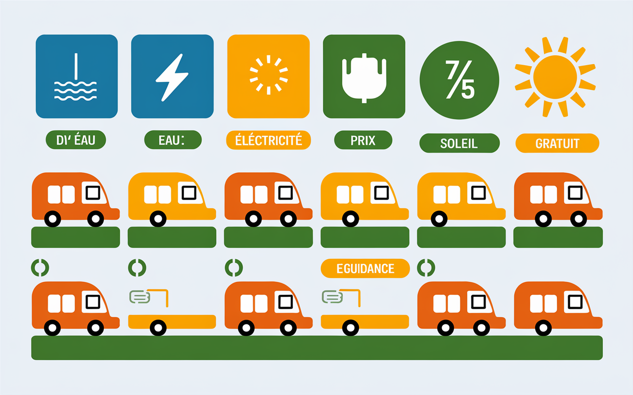 Infographie aires camping-car Annecy services et tarifs