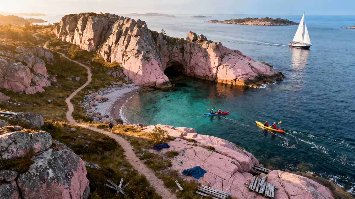 Archipel cote ouest suede rochers granit kayak voilier sentiers sauvages