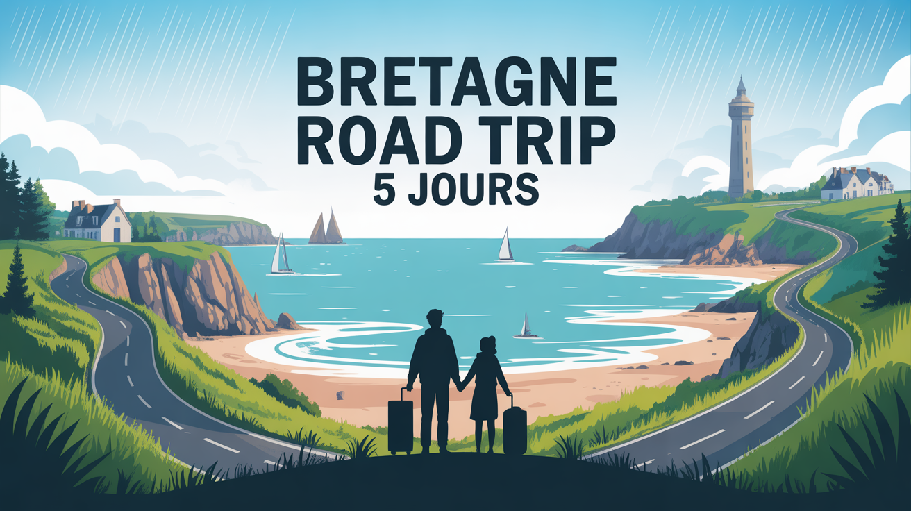 Carte routière stylisée Bretagne road trip 5 jours