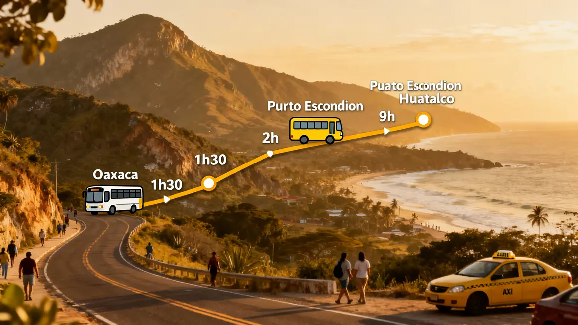 Carte accès Mazunte depuis Oaxaca Huatulco Puerto Escondido