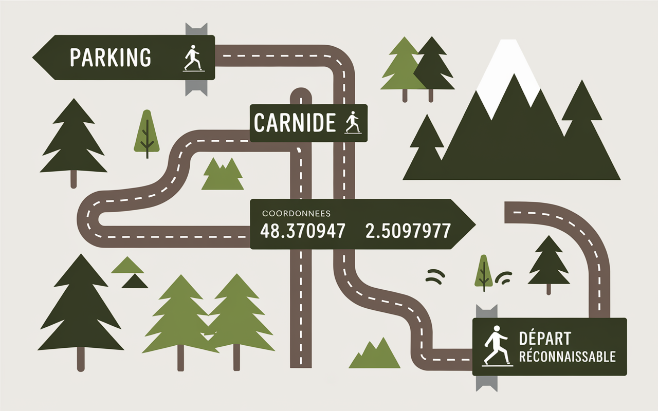 Plan routier parking Roche aux Sabots avec coordonnées GPS proche forêt