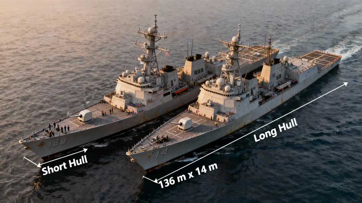 vue aerienne fregates Oliver Hazard Perry short long hull dimensions