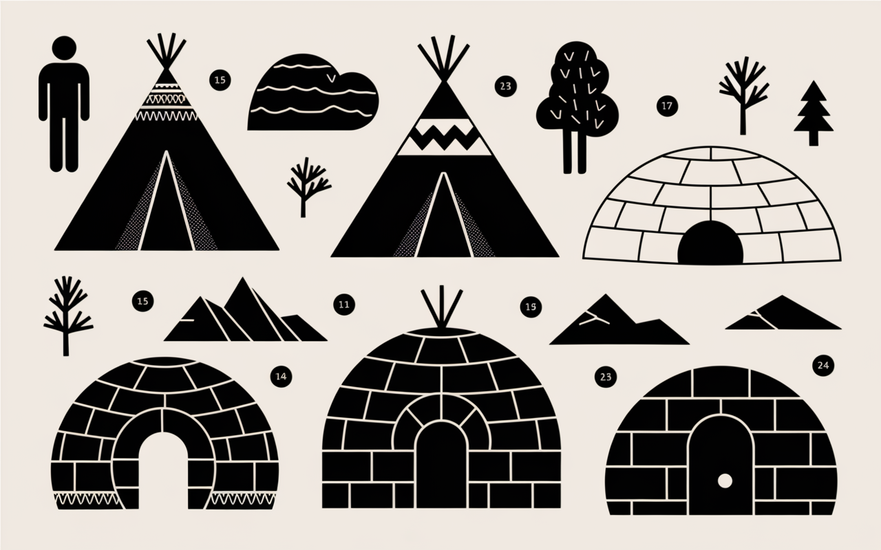 illustration types habitat nomade yourte tipi igloo