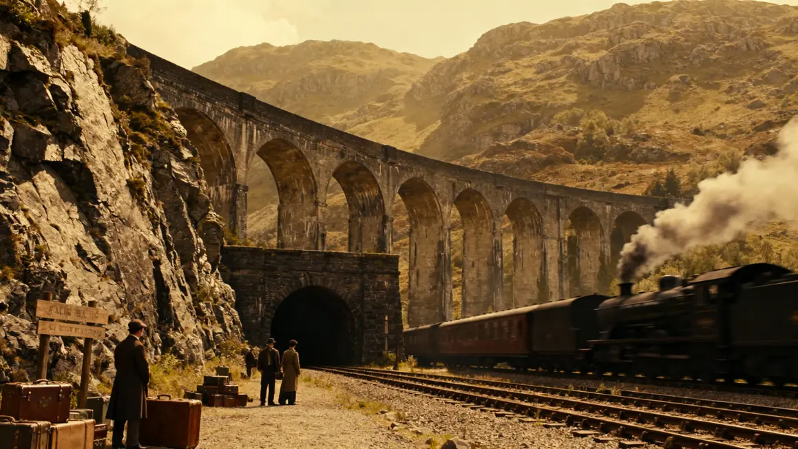 Viaduc ancien Côte Bleue avec train en mouvement