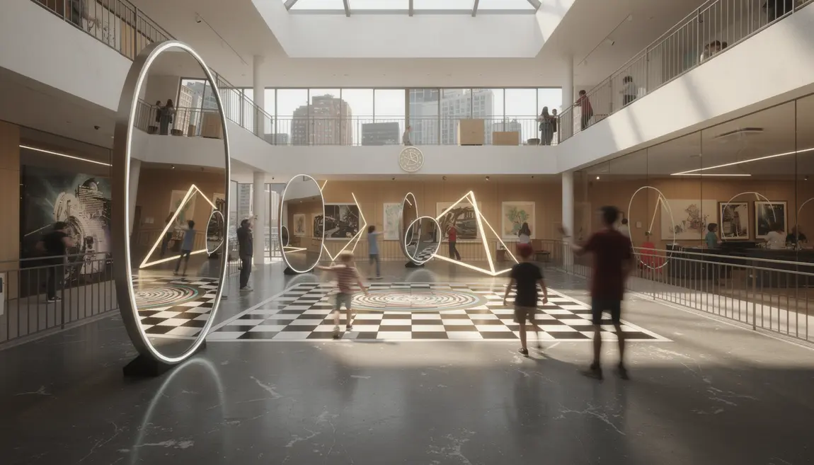 Familles et amis jouant avec illusions d’optique au Musée de l’Illusion Lyon