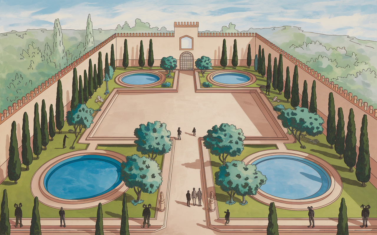 Cour Palais El Badi ruines jardins bassins oiseaux