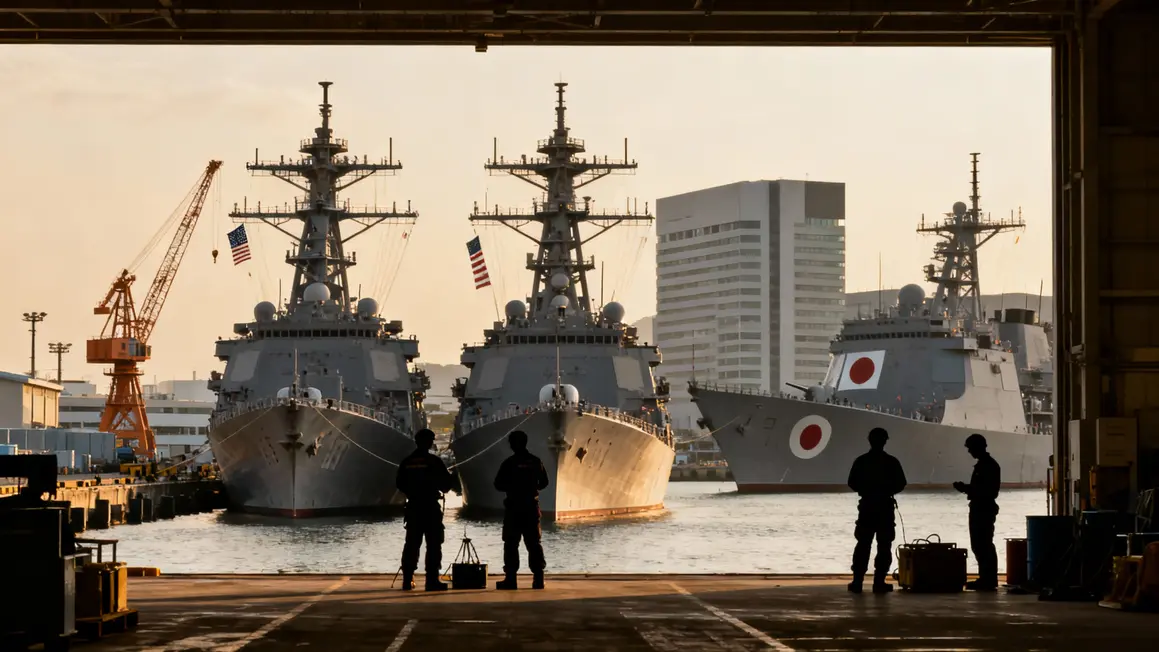 Navire américain, japonais et frégate alliée quai Yokosuka