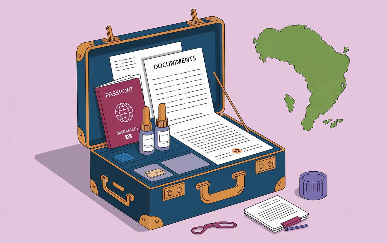 Valise et documents formalites Madagascar illustration