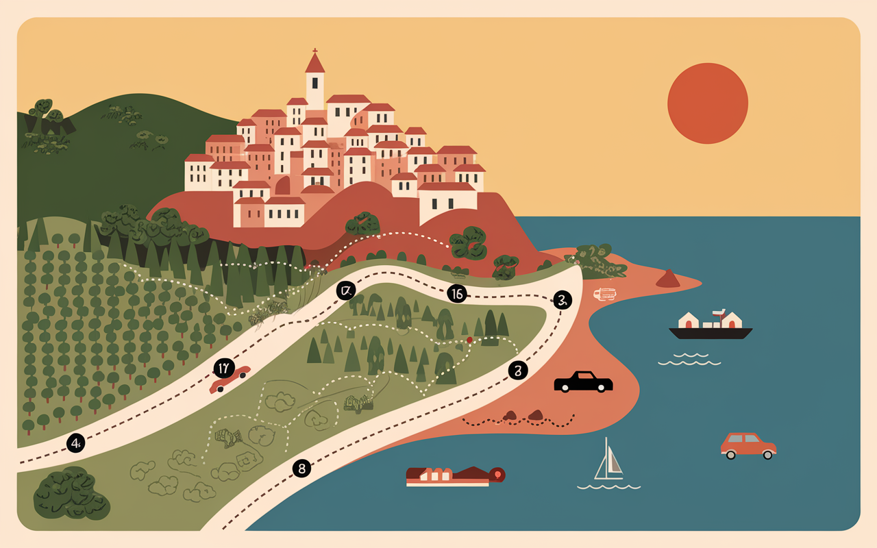 Carte Takrouna village Tunisie altitude oliviers et mer