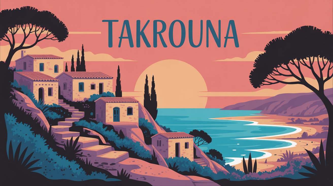 Takrouna village perché sur rocher, vue sur mer et plaine