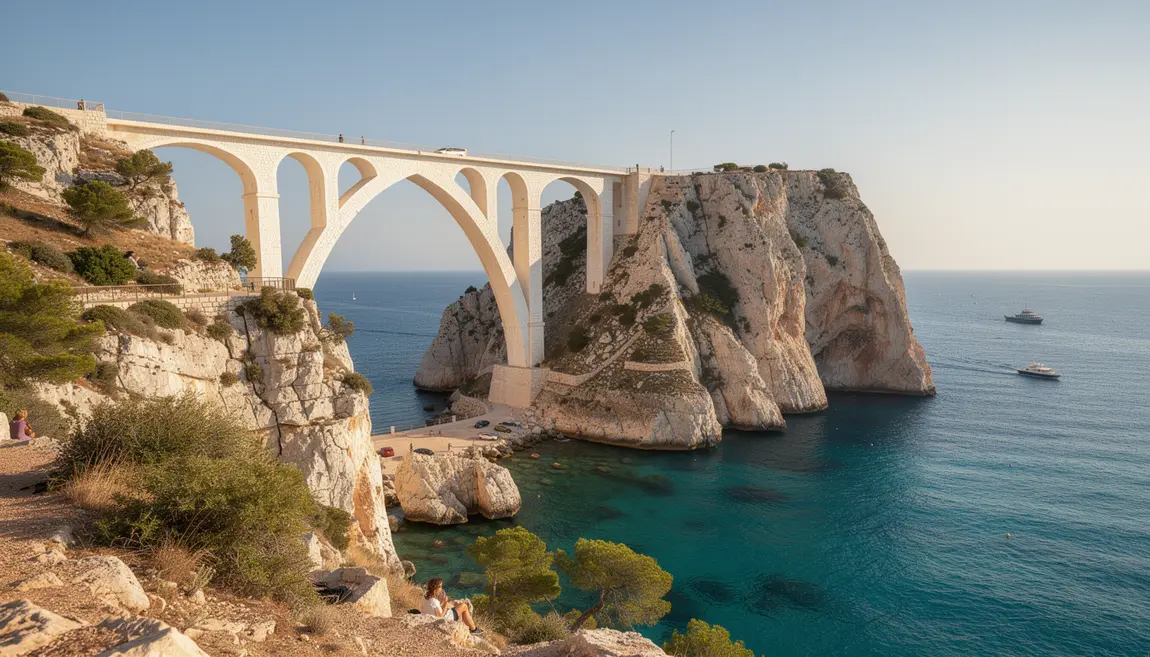 Viaduc de la calanque du Jonquier sur mer turquoise Côte Bleue