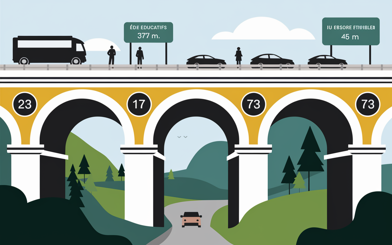 Vue laterale viaduc Cize Bolozon chiffres 273m 17 arches 52-73m