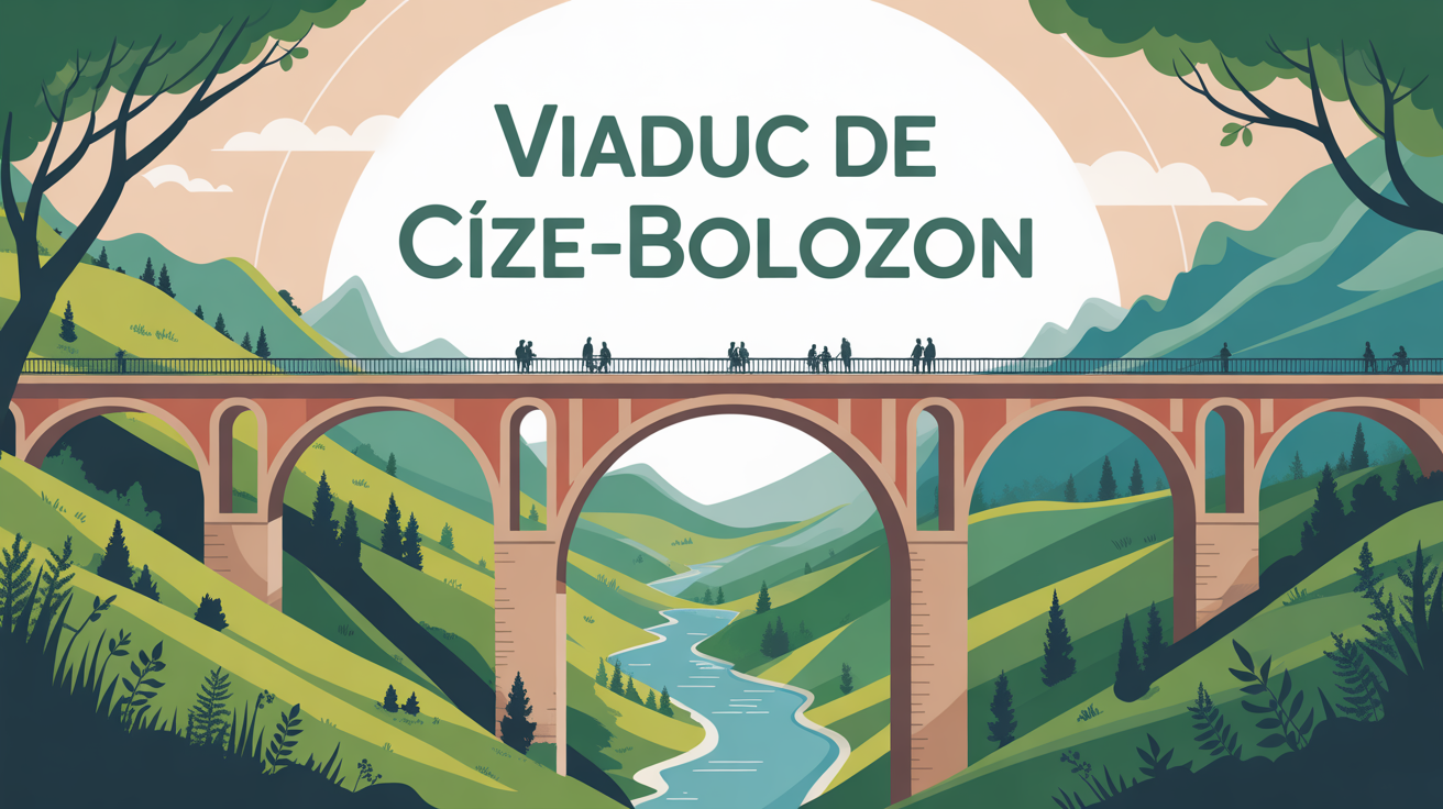 Image grand viaduc Cize Bolozon arches sur vallee Ain visiteurs