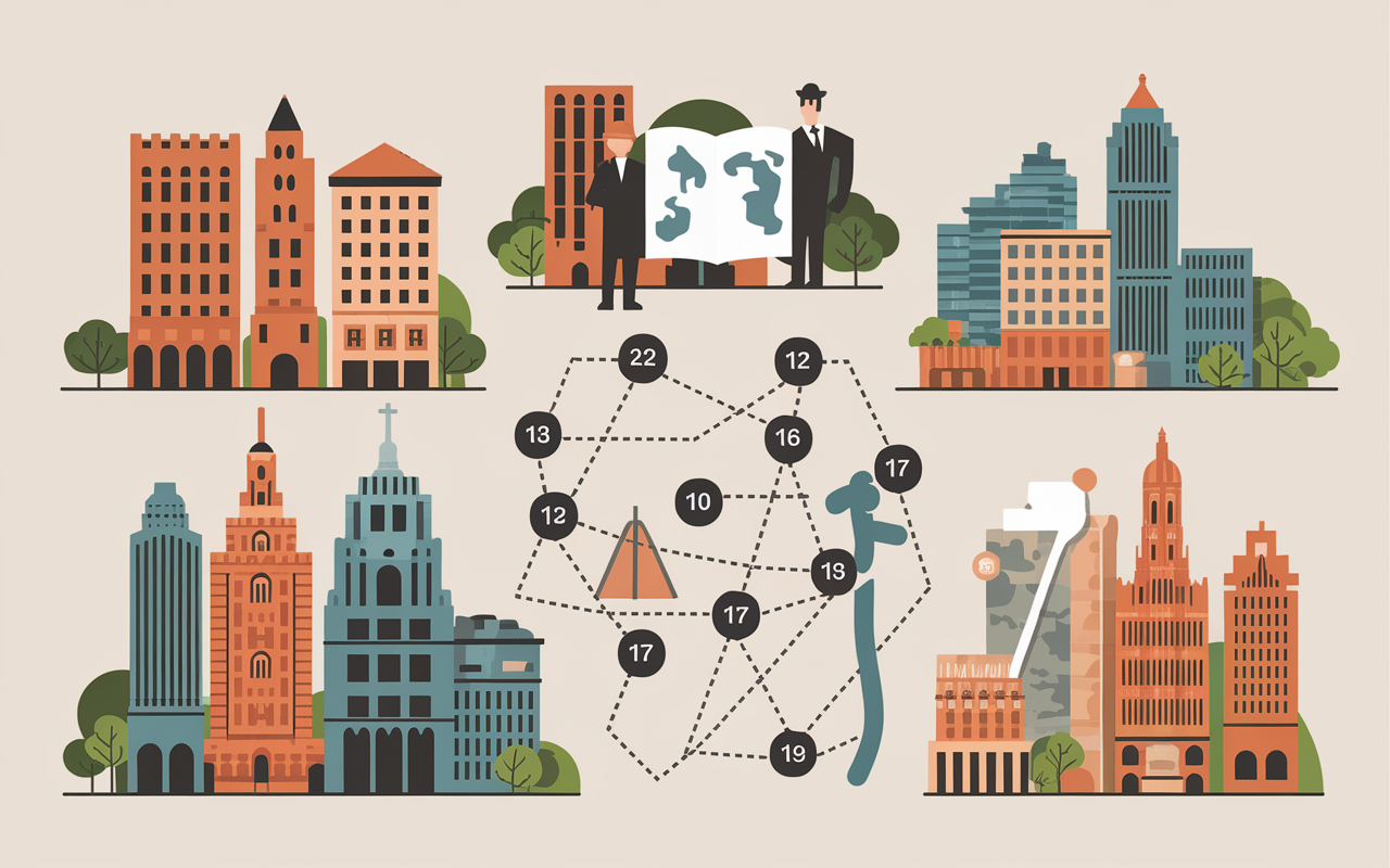 Carte urbaine Chili cinq villes itinéraire