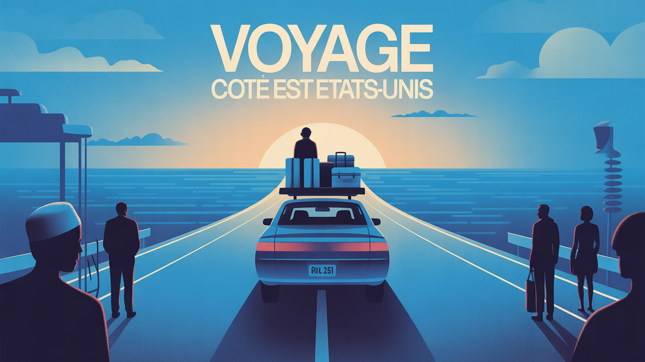 Illustration route sinueuse mer voiture road trip Côte Est Etats-Unis