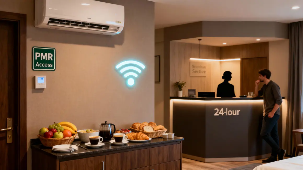 Chambre PMR hôtel Annecy wifi clim petit-déj buffet