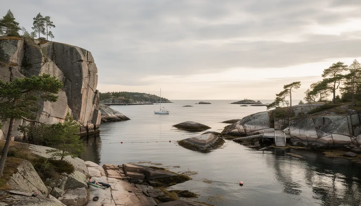 Paysage archipel Bohuslän voilier falaises