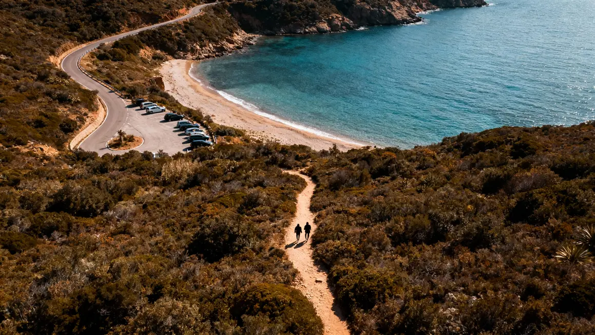 acces plage menasina golfe sagone parking sentier corse