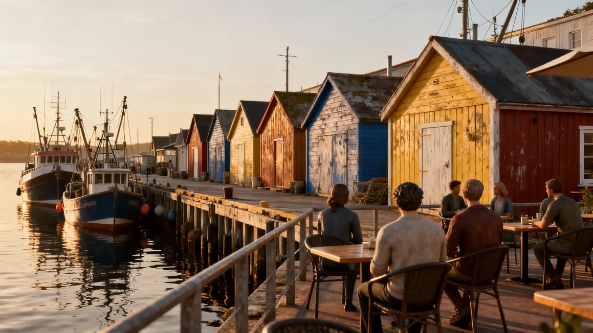 Quai cabanes pêcheurs port Bohuslän