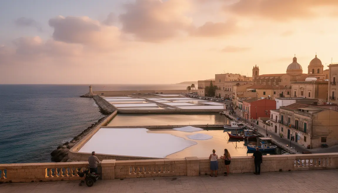 Vue portuaire de Trapani entre mer et salines