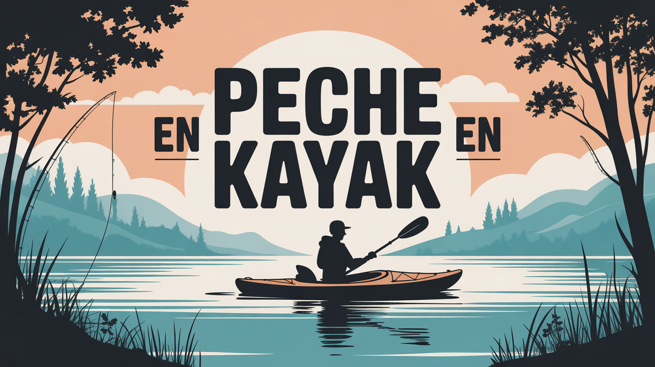 Illustration stylisee peche en kayak sur eau calme