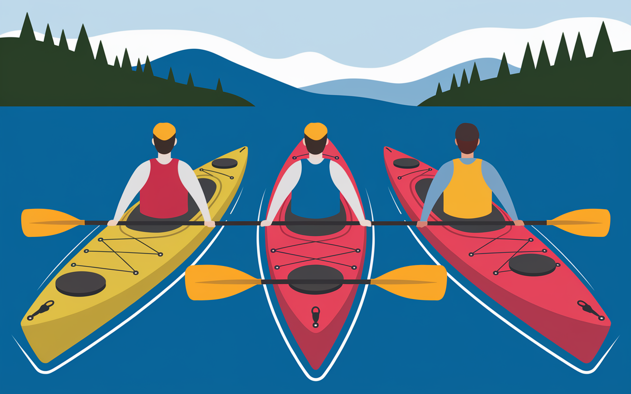 Trois kayaks accessoires peche en kayak