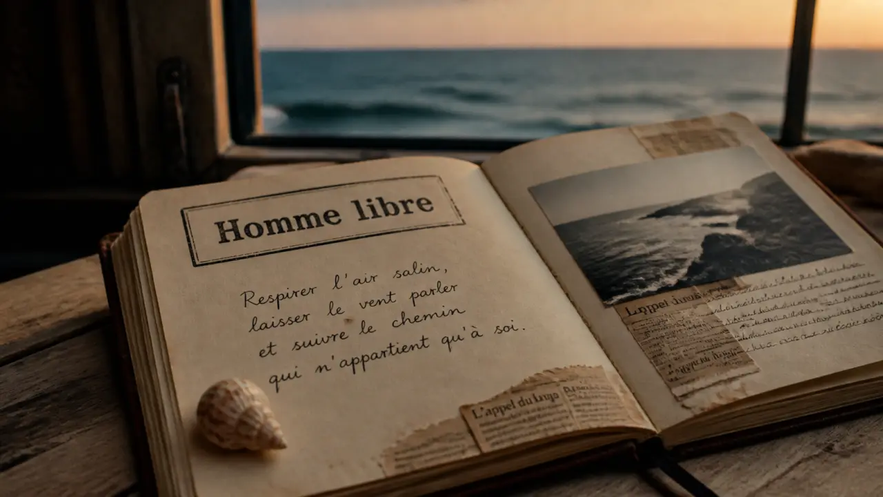 La mer citation : carnet Homme libre avec mer en arrière-plan